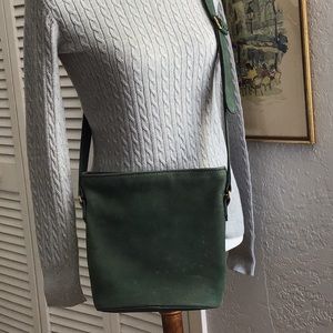 Unique green suede Coach crossbody handbag